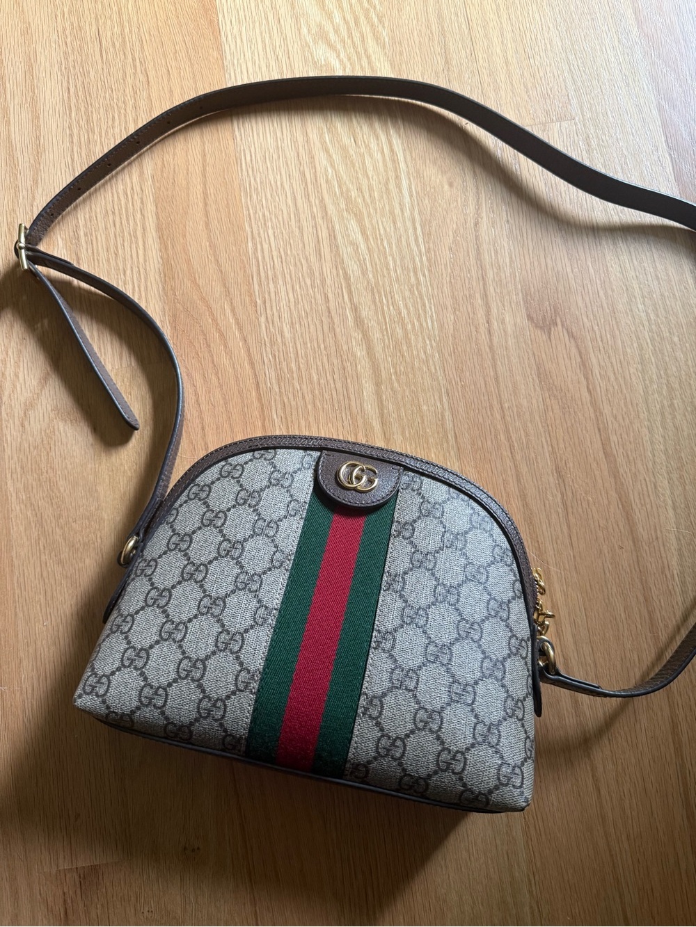 Gucci Ophidia Small Crossbody with Green & Red Stripes, Gold Hardware